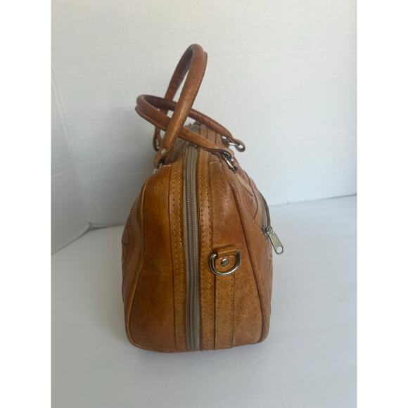 American West Hand Tooled Stained Brown Leather Floral Design Satchel Handbag - Picture 2 of 10